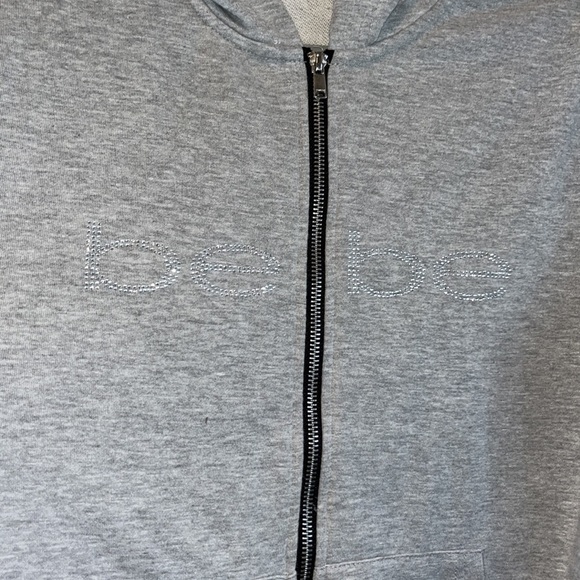 GRAY Bebe Sport zip hoodie silver sparkly rhinestone BEBE Distressed sleeve Med - Picture 4 of 14